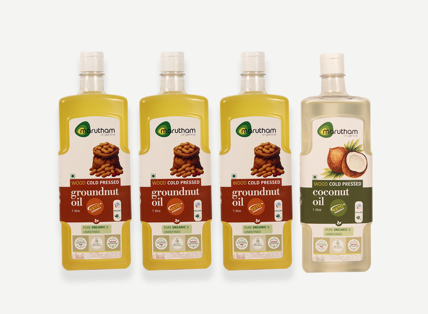 Organic Family Value Pack – Groundnut & Coconut Oils (4 Bottles) (3 Groundnut + 1 Coconut, 1L Each)