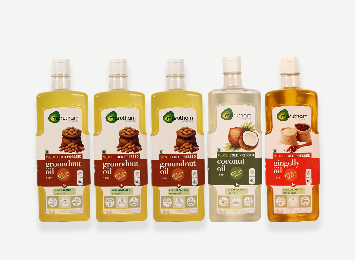 Organic Mega Kitchen Oil Pack – Groundnut, Gingelly & Coconut (5× 1L) (3 Groundnut + 1 Gingelly + 1 Coconut, 1L Each)